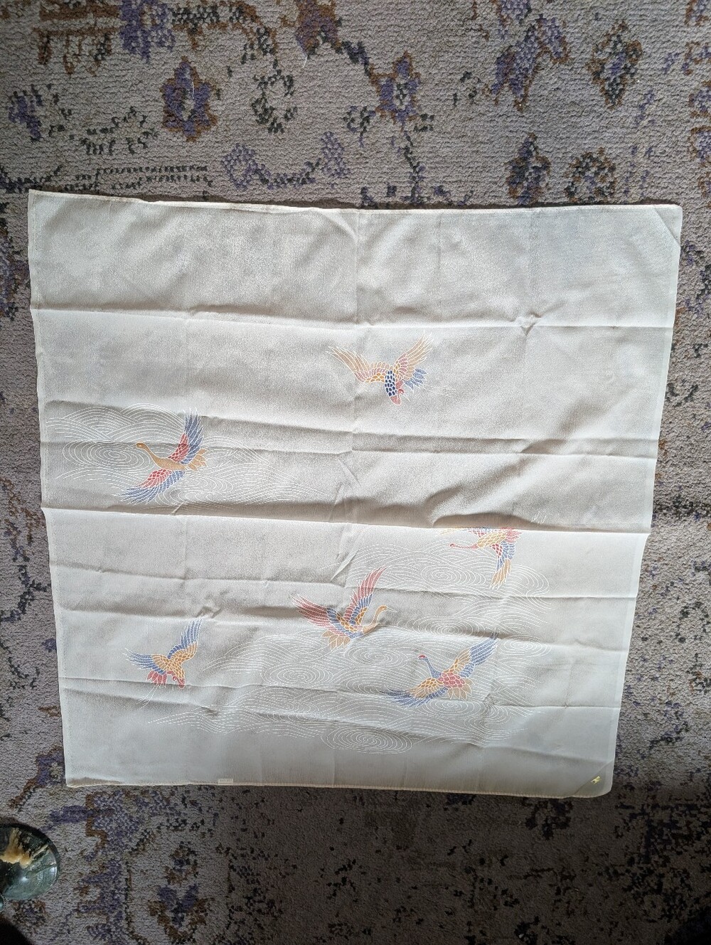Hida‎ Stencil Dyed Nylon Scarf With Cranes And Water Design Made In Takayama JP